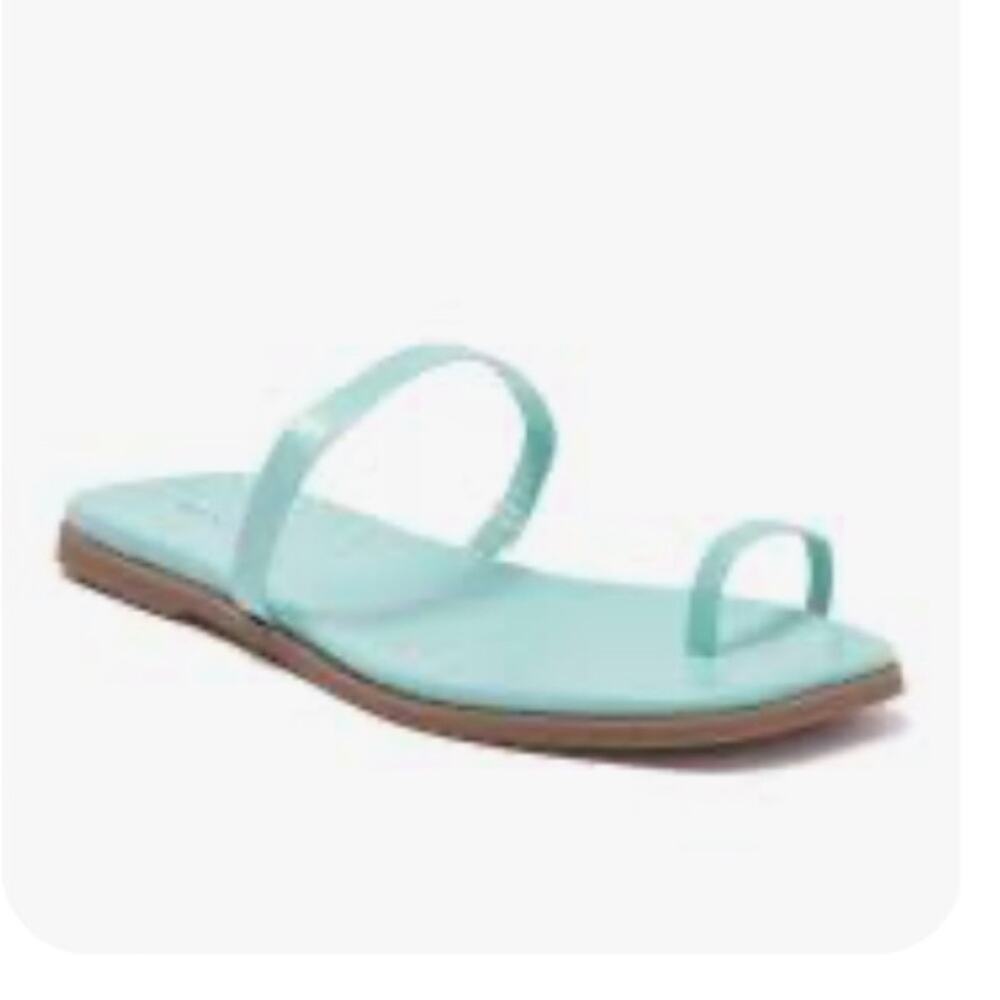 NEW 14th & Union Cece Blue Chill Croco Flat Slide Toe Thong Sandals, NEW Size 7